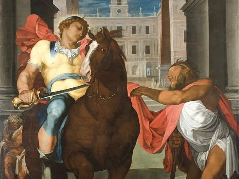1567-Martin Fréminet - San Martino condivide il suo mantello tagliandone un pezzo per darlo al mendicante - Louvre